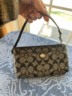 Coach Black and Tan Signature Canvas Wristlet